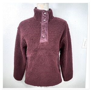 Athleta Sherpa Snap Sweatshirt Women’s Burgundy Pullover Size XS NWT